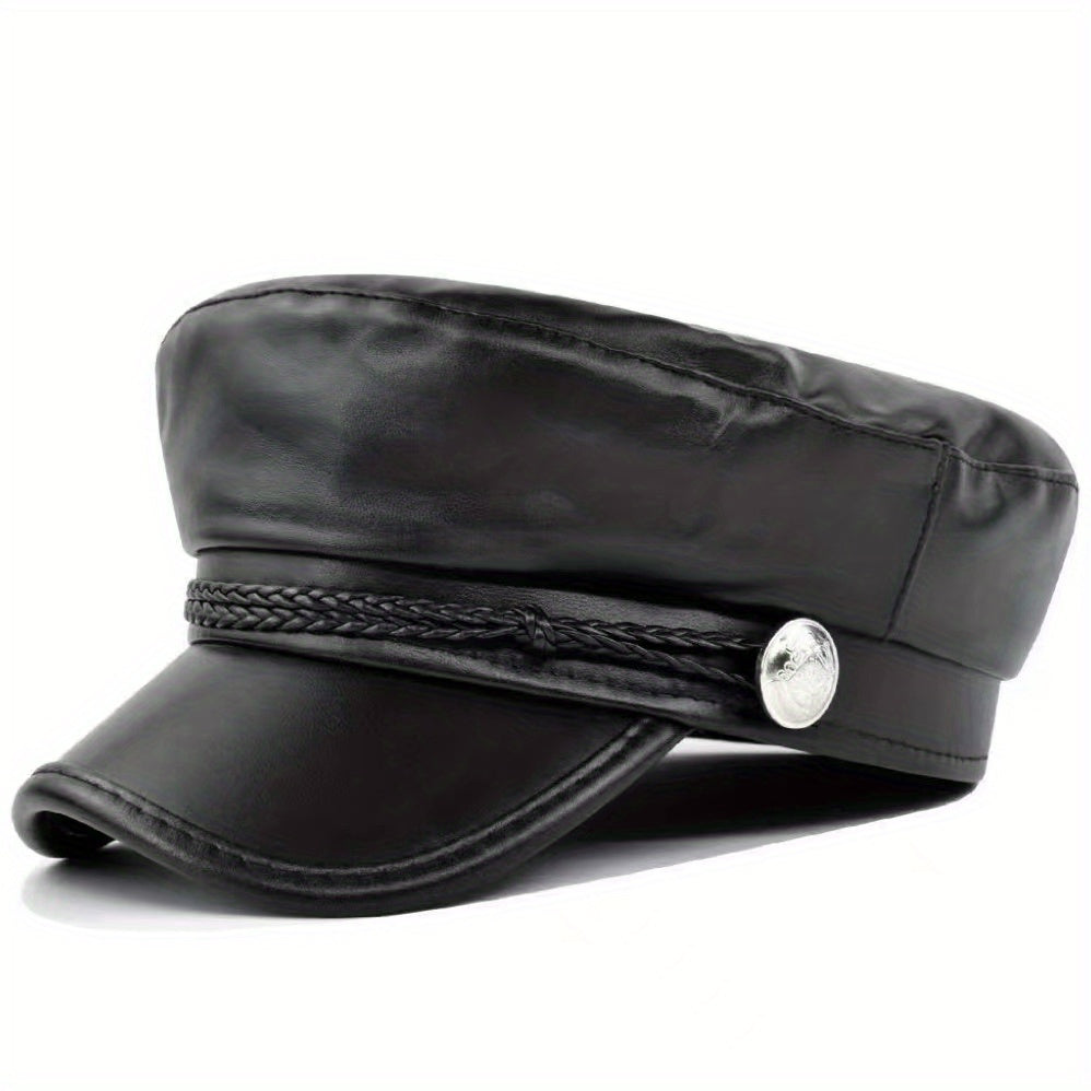 Gothic Cross Patch Beret PU Leather Sailor Hat