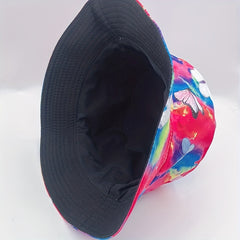 Colorful Butterfly Print Bucket Hat Rose Red Tie Dye Sunscreen Fisherman Cap