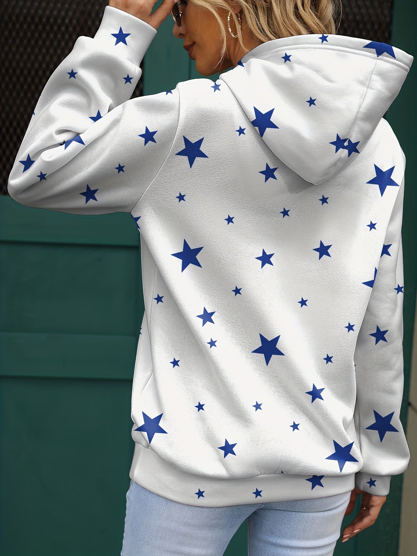 Stars Print Kangaroo Pocket Hoodie Casual Sweatshirt