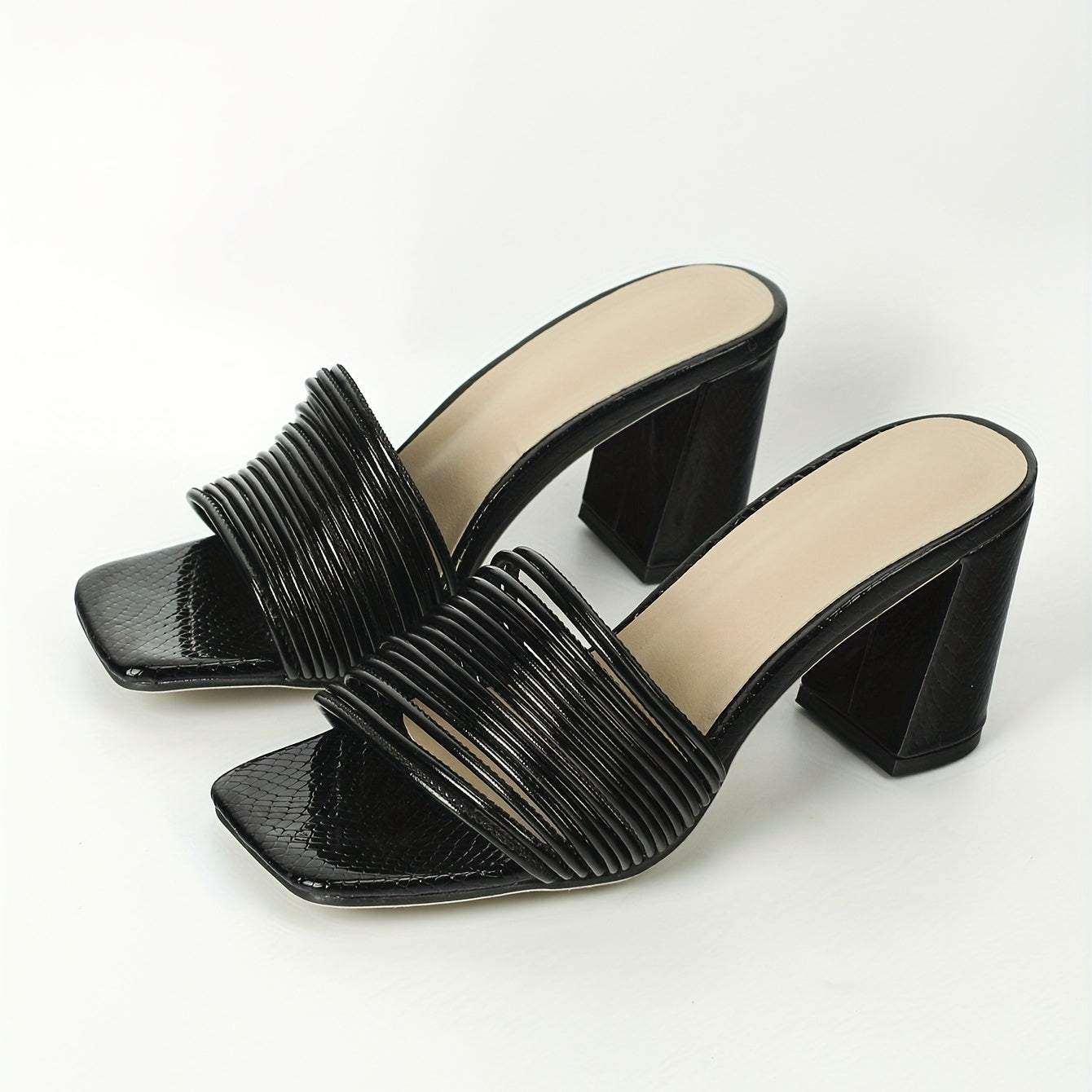 Women's Block Heeled Sandals Square Toe Pumps