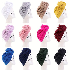 Twisted Turban Cap Solid Hijab Hat Elastic Head Wrap Ramadan Headscarf