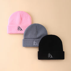3pcs Baby Beanie Set Winter Warm Knitted Hat Dinosaur Embroidery