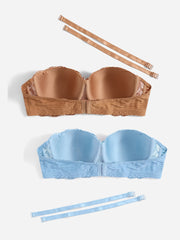 2 Pack Plus Size Bra Set Women's Plus Striped Lace Underwire T shirt Bra Set