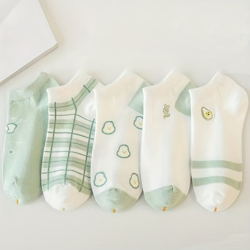 5 Pairs Cartoon Print Socks Low Cut Ankle Socks Women's Stockings