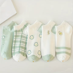 5 Pairs Cartoon Print Socks Low Cut Ankle Socks Women's Stockings