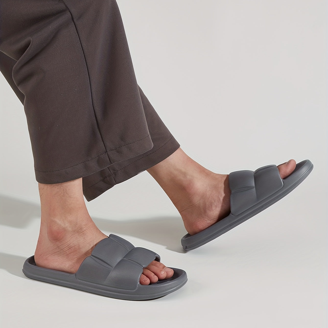 Men's Open Toe Slippers Anti skid Slip On Slides For Indoor Outdoor Shower