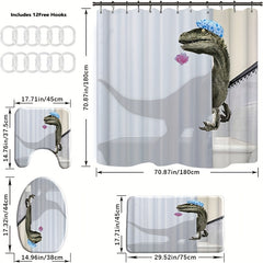 Dinosaur Pattern Shower Curtain Mat Set Waterproof 4pcs