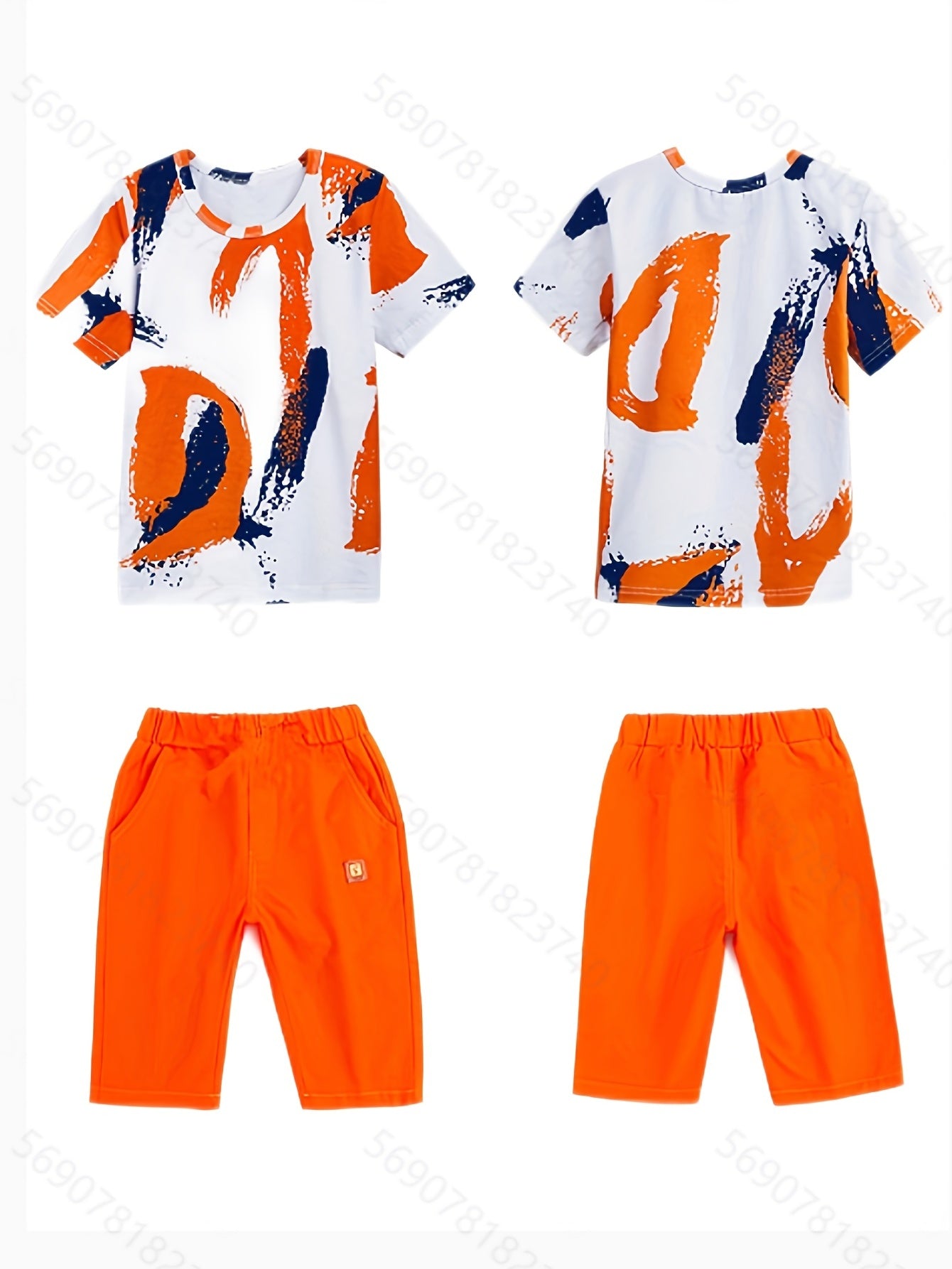Boys Contrast Cotton Top & Casual Shorts Set Spring Summer Kids Clothes