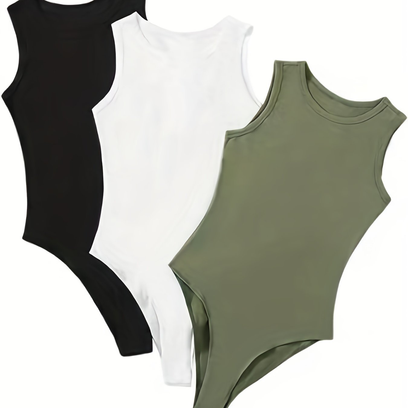 3 Pack Crew Neck Bodysuit Set Solid Sleeveless