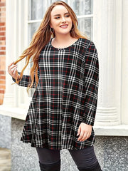 Women's Plaid Print Long Sleeve A Line Mini Dress