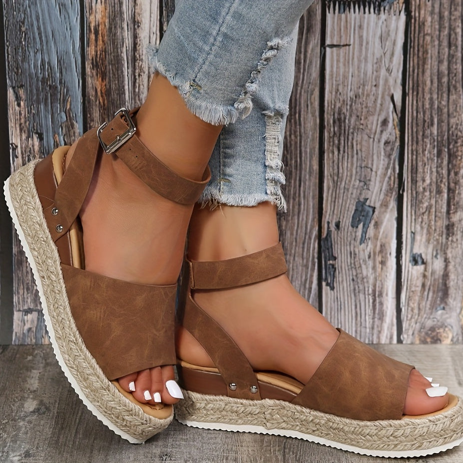 Peep Toe Platform Espadrille Sandals Ankle Strap Slingback Wedge Sandals