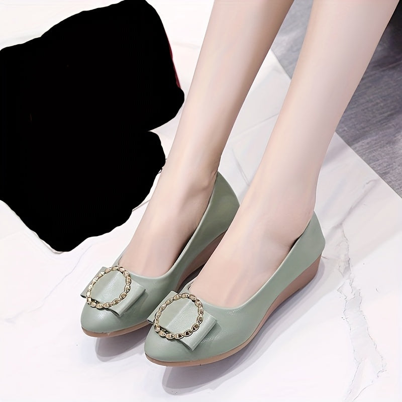 Women's Circle Bow Flat Shoes Comfy Pointed Toe Slip On Soft Sole Shoes