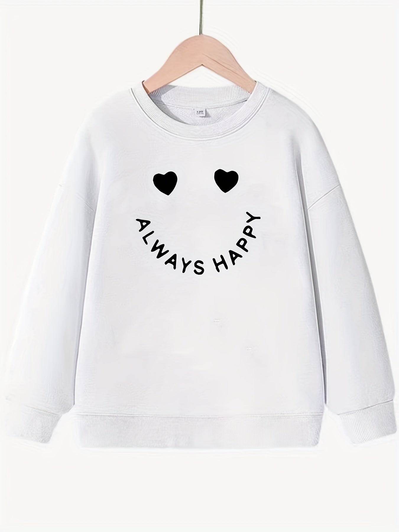 Girls Creative Slogan Smile Print Long Sleeve Crew Neck Sweatshirt Top Pullovers