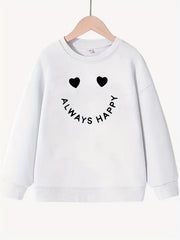 Girls Creative Slogan Smile Print Long Sleeve Crew Neck Sweatshirt Top Pullovers