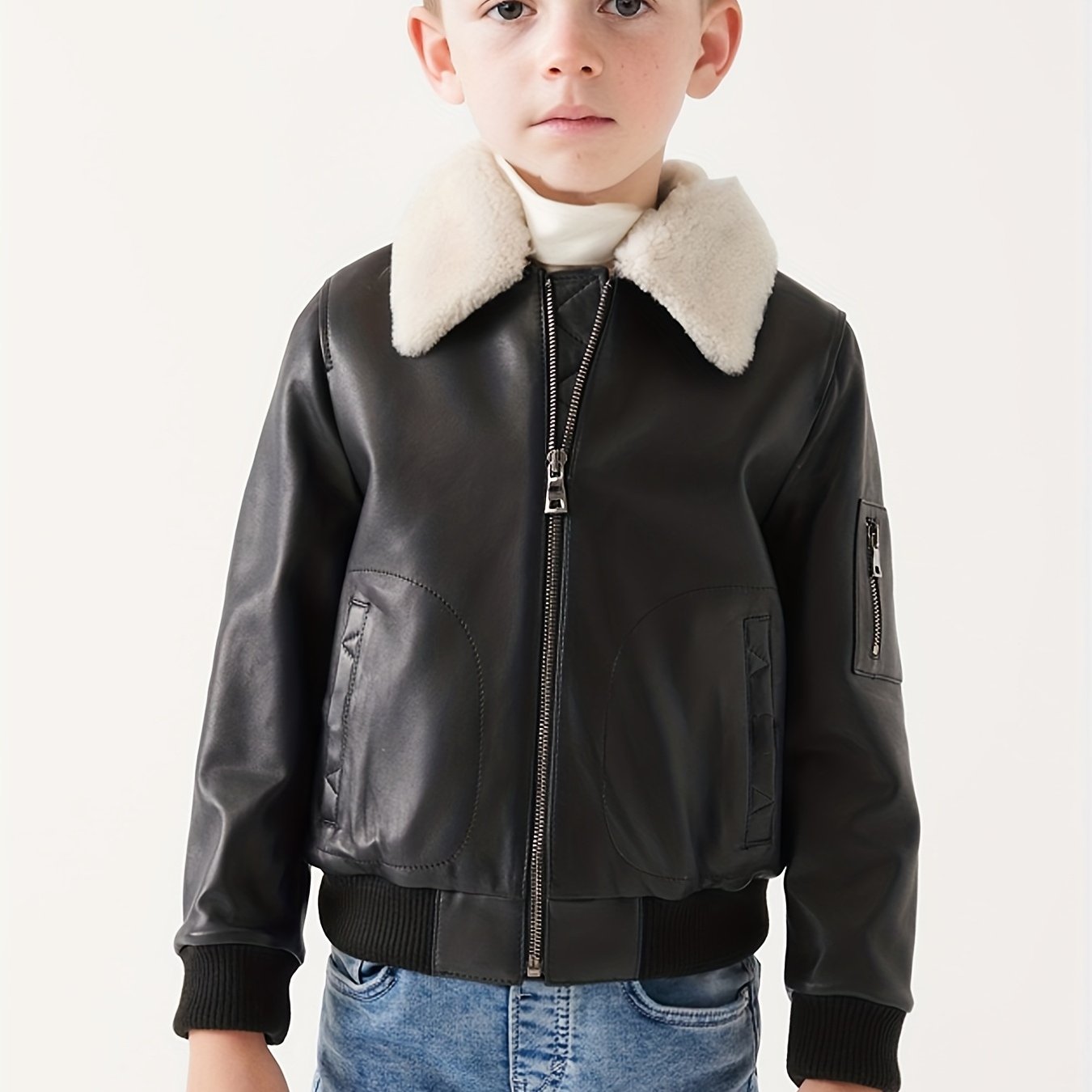 Toddler Boys Fleece Lined PU Leather Motorcycle Jacket