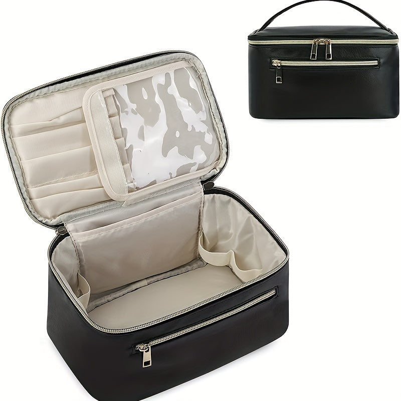 Makeup Bag with Brush Holder & Handle Travel Makeup Organizer