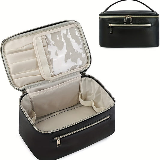 Makeup Bag with Brush Holder & Handle Travel Makeup Organizer