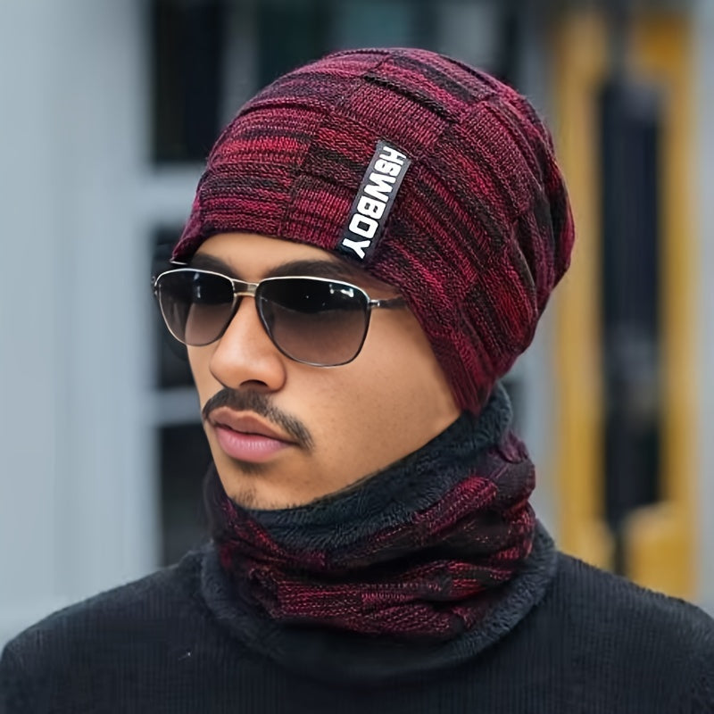 Men's Winter Knitted Woolen Hat & Warm Scarf Set