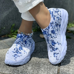 Floral Print Sock Sneakers Rhinestone Slip On Low Top Shoes