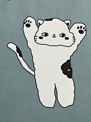 Cartoon Cat Print Pajama Set Short Sleeve Top & Shorts Women's Sleepwear