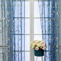 Floral Embroidered Sheer Curtain Rod Pocket Rustic Voile Sheer Window Tulle