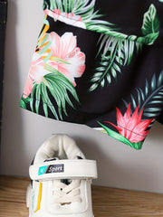 2pcs Boys Tropical Flowers Button Shirt & Shorts Set