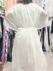 Fringe Trim Cover Up Dress V Neck Kaftan Women's Swimwear