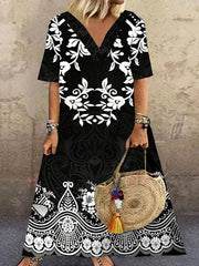 Floral Print V Neck Maxi Dress