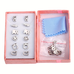 6Pairs Box Stainless Steel Cat Clover Heart Stud Earrings Set For Girls