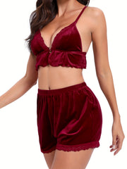 Lace Stitching Velvet Pajama Set Women's Sleepwear & Loungewear