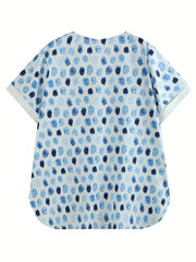 Casual Blouse Women's Plus Random Print Button Up