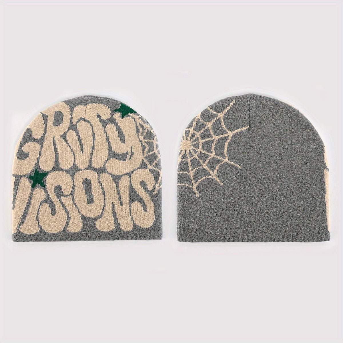 Double Side Y2K Beanie Spider Web Letter Jacquard Candy Hip Hop Knit Hat