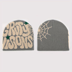 Double Side Y2K Beanie Spider Web Letter Jacquard Candy Hip Hop Knit Hat