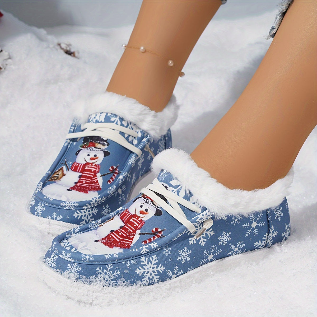 Christmas Snowman Pattern Thickened Warm Winter Outdoor Sneakers
