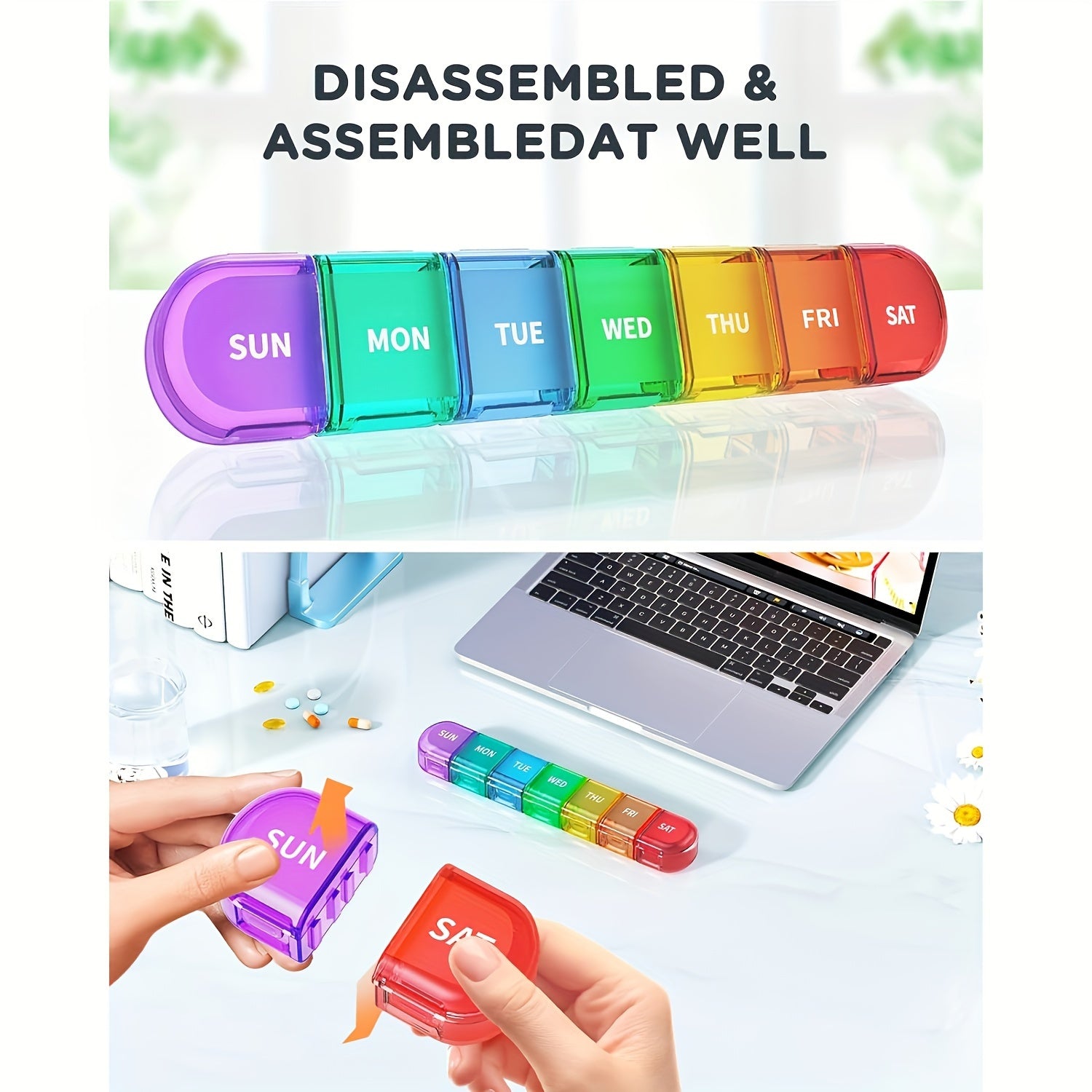 Large 7-Day Pill Organizer Rainbow Case with Detachable Compartments