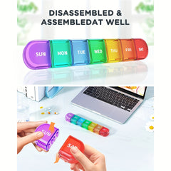 Large 7-Day Pill Organizer Rainbow Case with Detachable Compartments