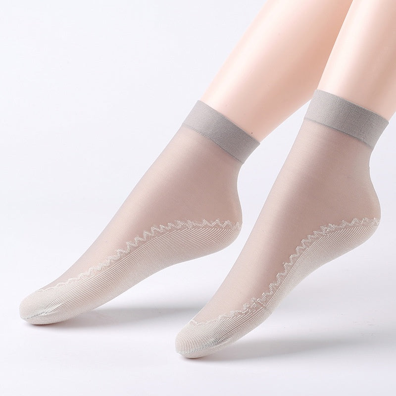 10 Pairs Lace Mesh Crew Socks Soft Semi Sheer Women's Stockings