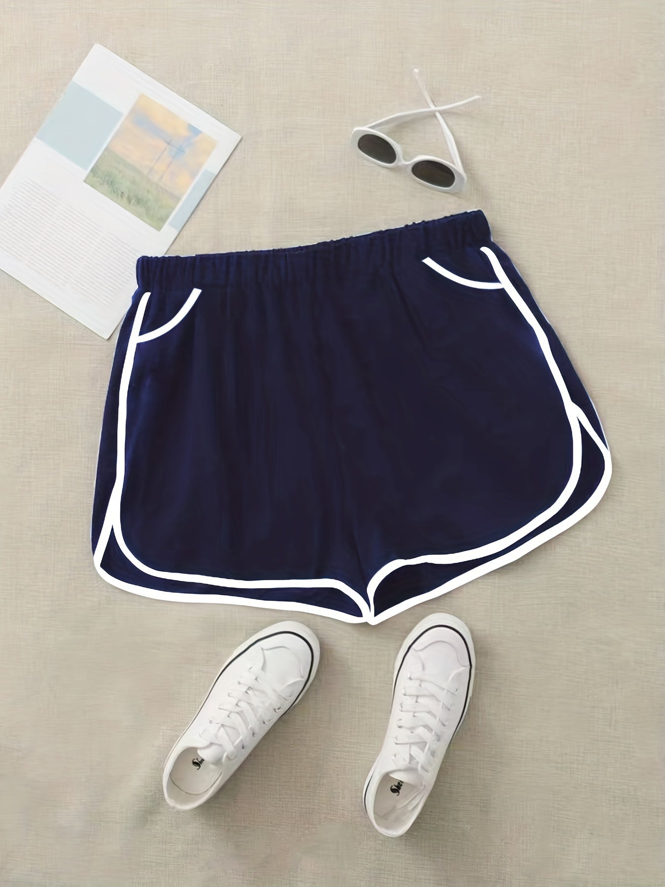 Sports Shorts Elastic Contrast Track Shorts With Pockets