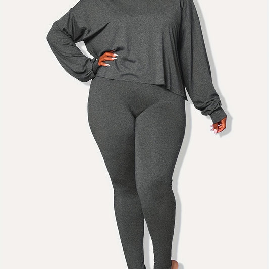 Solid Long Sleeve Hoodie & Leggings 2 Piece Set