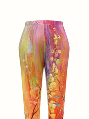 Floral Print Plus Size Sports Leggings, High Stretch Fitness Leggings