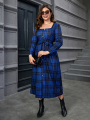 Plaid Print Maxi Dress With Belt