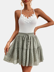 Lace Sleeveless Cami Top & Drawstring Waist Skirts Set Women's Clothing