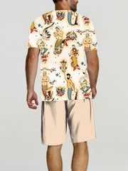 Merman Print Hawaii Shirt & Beach Shorts Set - Summer Outfit
