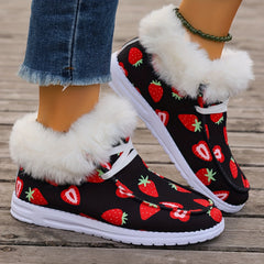 Women's Strawberry Print Non slip Sneakers Low Top Warm Sport Shoes