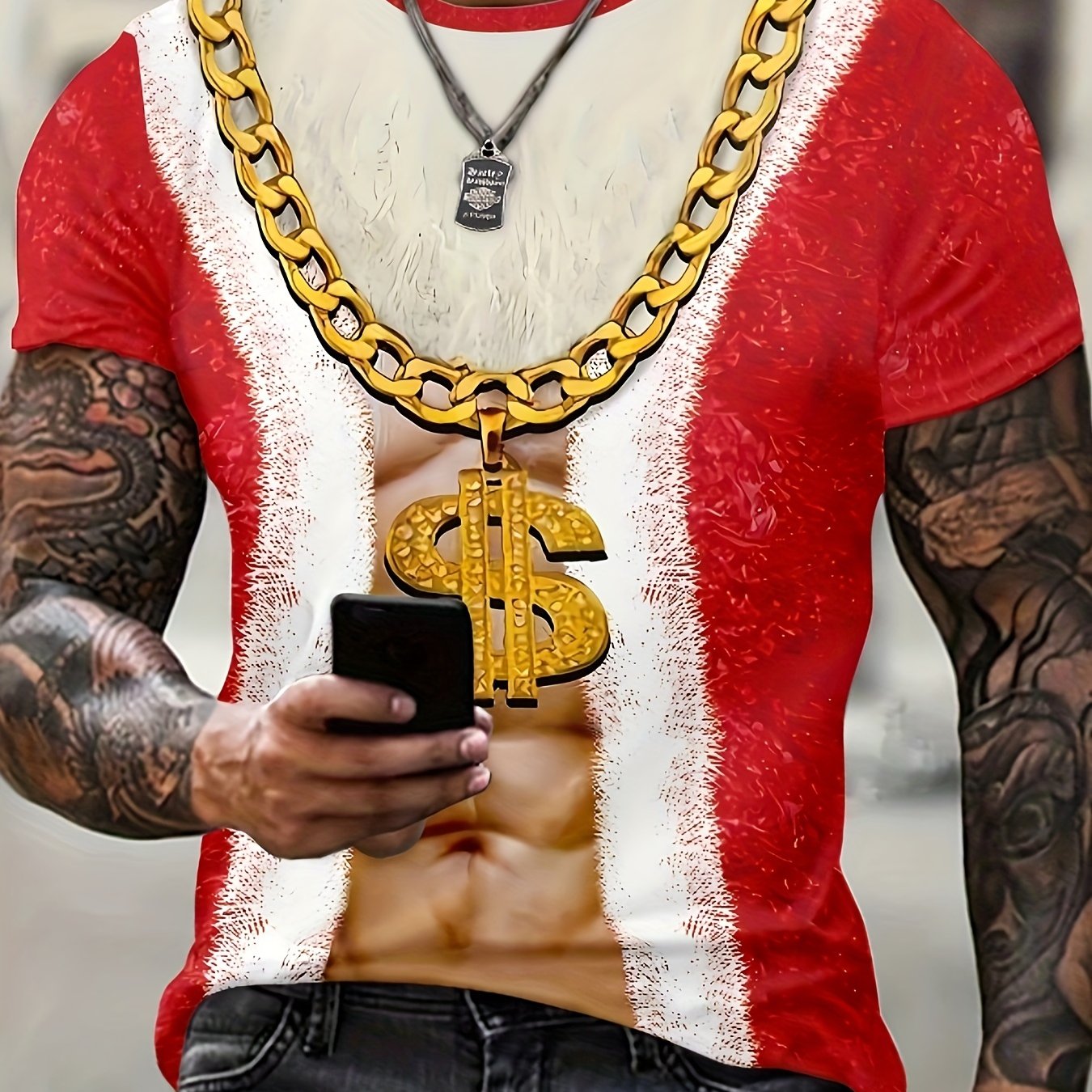 Christmas 3D Print Men's Tee Shirt Casual Street Style Stretch Neck