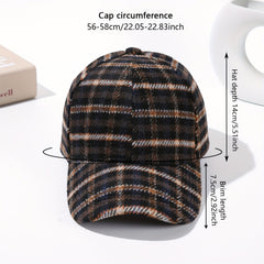 Vintage Plaid Warm Baseball Cap Classic British Style Adjustable Sun Hats