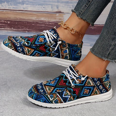Women's Tribal Flat Loafers Slip On Canvas Shoes Casual Low Top Walking Shoes