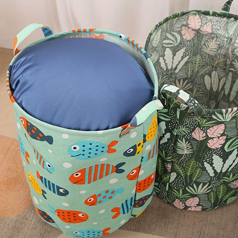Print Laundry Basket Portable Foldable Home Storage Bag Cotton Linen Hamper