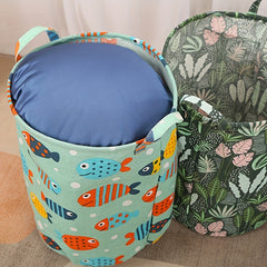 Print Laundry Basket Portable Foldable Home Storage Bag Cotton Linen Hamper