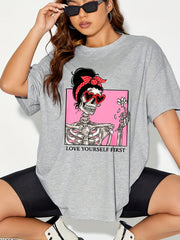 Funny Skull Print Halloween Sports Top - Plus Size Women's